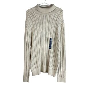 NEW Stafford Mens Cable Knit‎ Turtleneck Sweater 2XL Beige Cotton Regular Fit